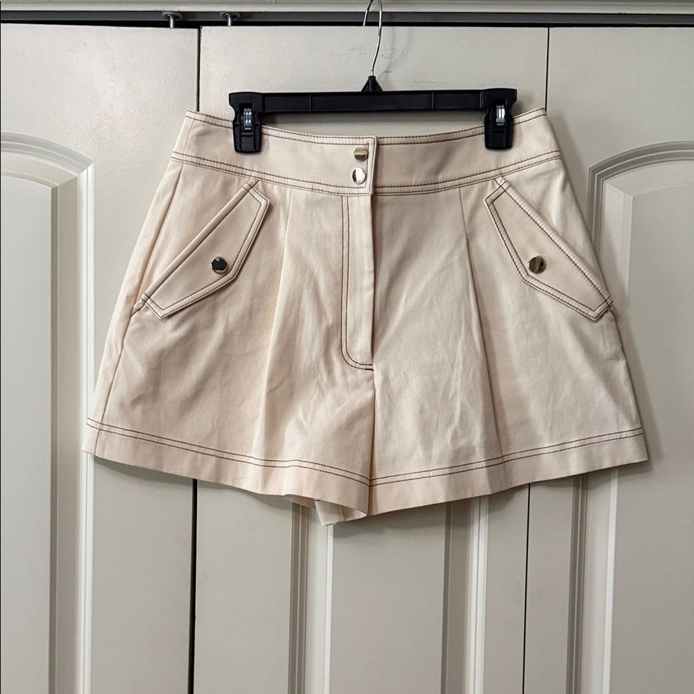 Veronica Beard Cream High-Waist Pocketed Shorts